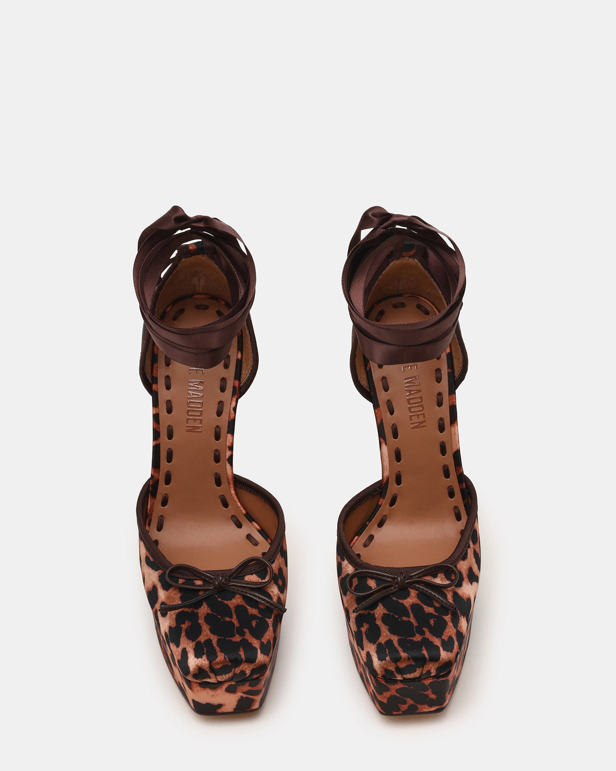 LISTEN Leopard Satin Stiletto Pump Lace-Up Women's Heel Steve Madden LEOPARD SATIN