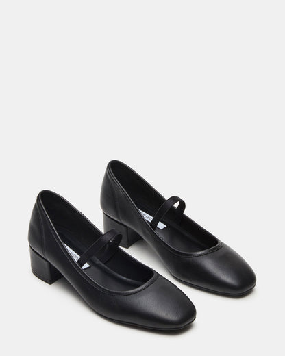 MURAL Black Leather Mary Jane Block Heel Square-Toe Women's Heel Steve Madden BLACK LEATHER