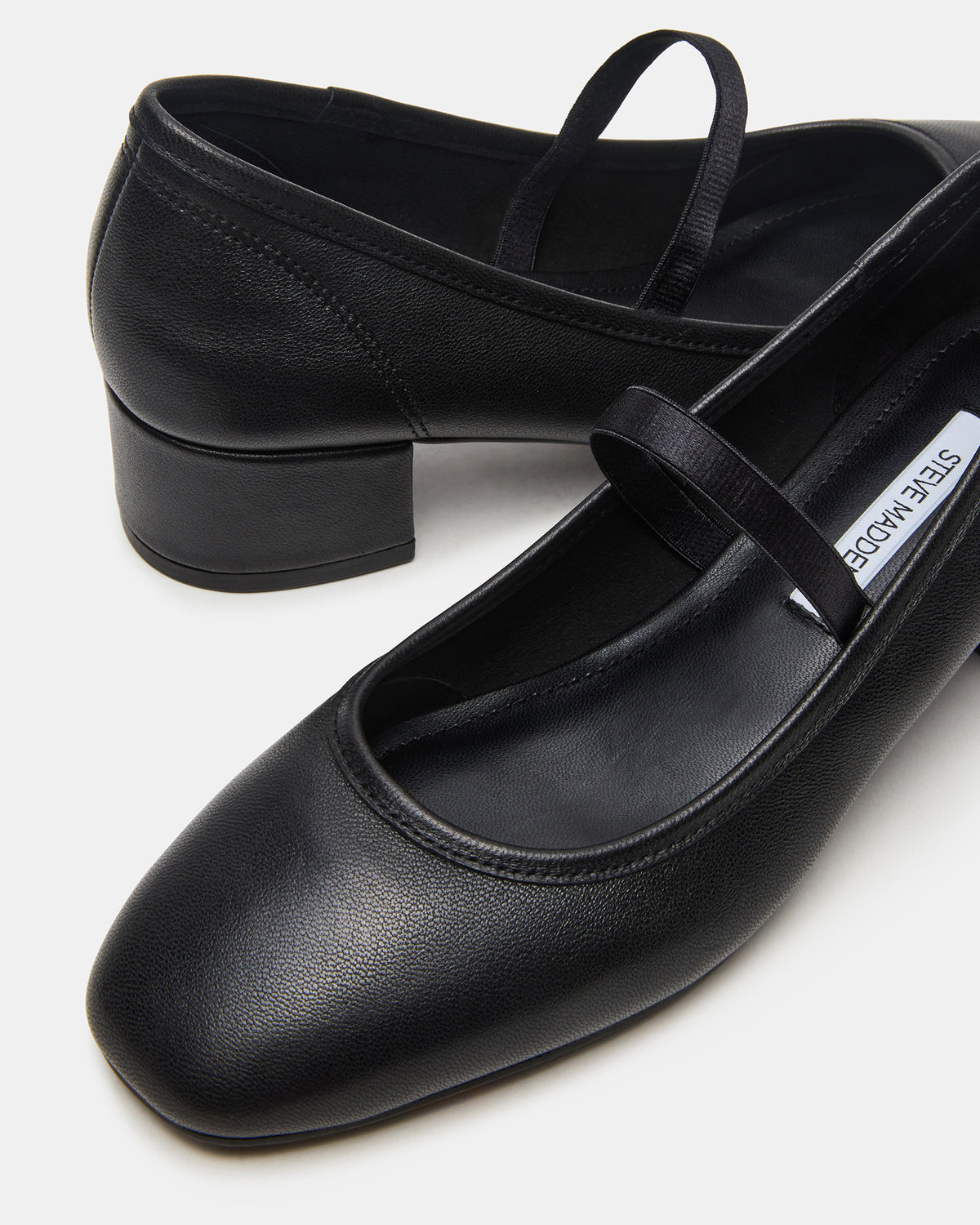 MURAL Black Leather Mary Jane Block Heel Square-Toe Women's Heel Steve Madden BLACK LEATHER