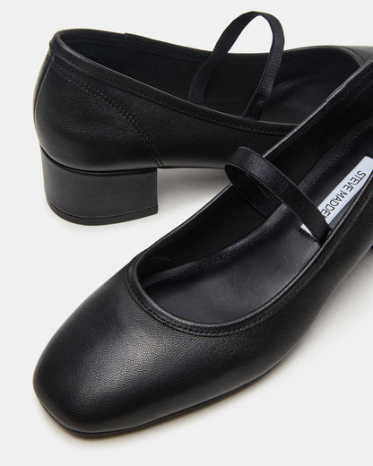 MURAL Black Leather Mary Jane Block Heel Square-Toe Women's Heel Steve Madden BLACK LEATHER