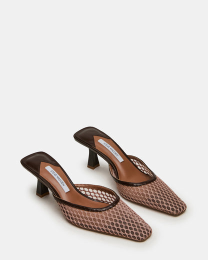 ALYSE Mocha Mesh Square-Toe Mule Women's Kitten Heel Steve Madden MOCHA