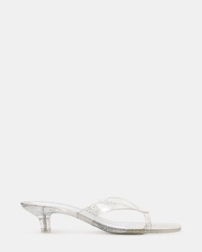 TRACIE Jelly Silver Glitter Thong Strap Women's Kitten Heel Steve Madden SILVER GLITTER