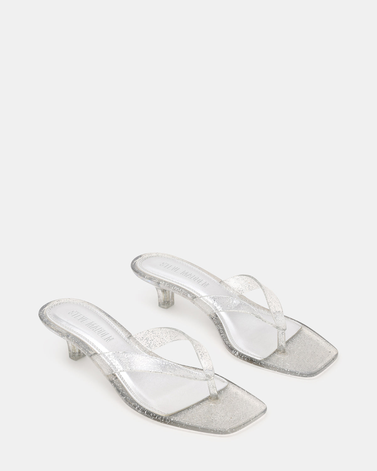 TRACIE Jelly Silver Glitter Thong Strap Women's Kitten Heel Steve Madden SILVER GLITTER