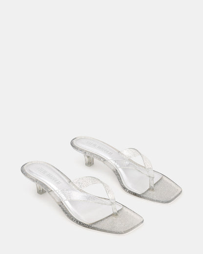 TRACIE Jelly Silver Glitter Thong Strap Women's Kitten Heel Steve Madden SILVER GLITTER