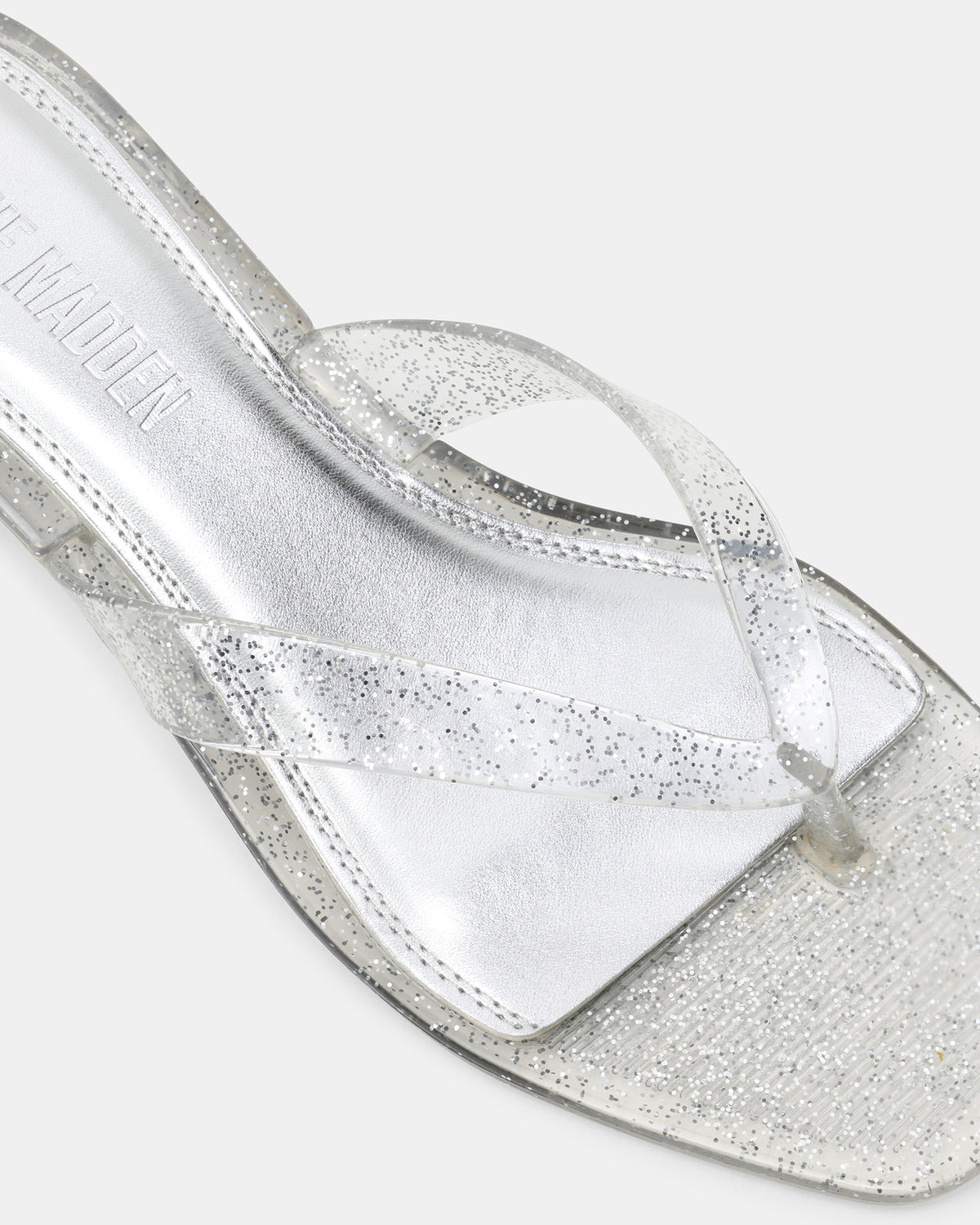 TRACIE Jelly Silver Glitter Thong Strap Women's Kitten Heel Steve Madden SILVER GLITTER