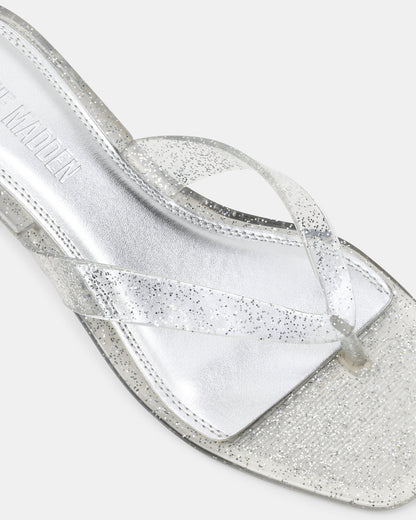 TRACIE Jelly Silver Glitter Thong Strap Women's Kitten Heel Steve Madden SILVER GLITTER