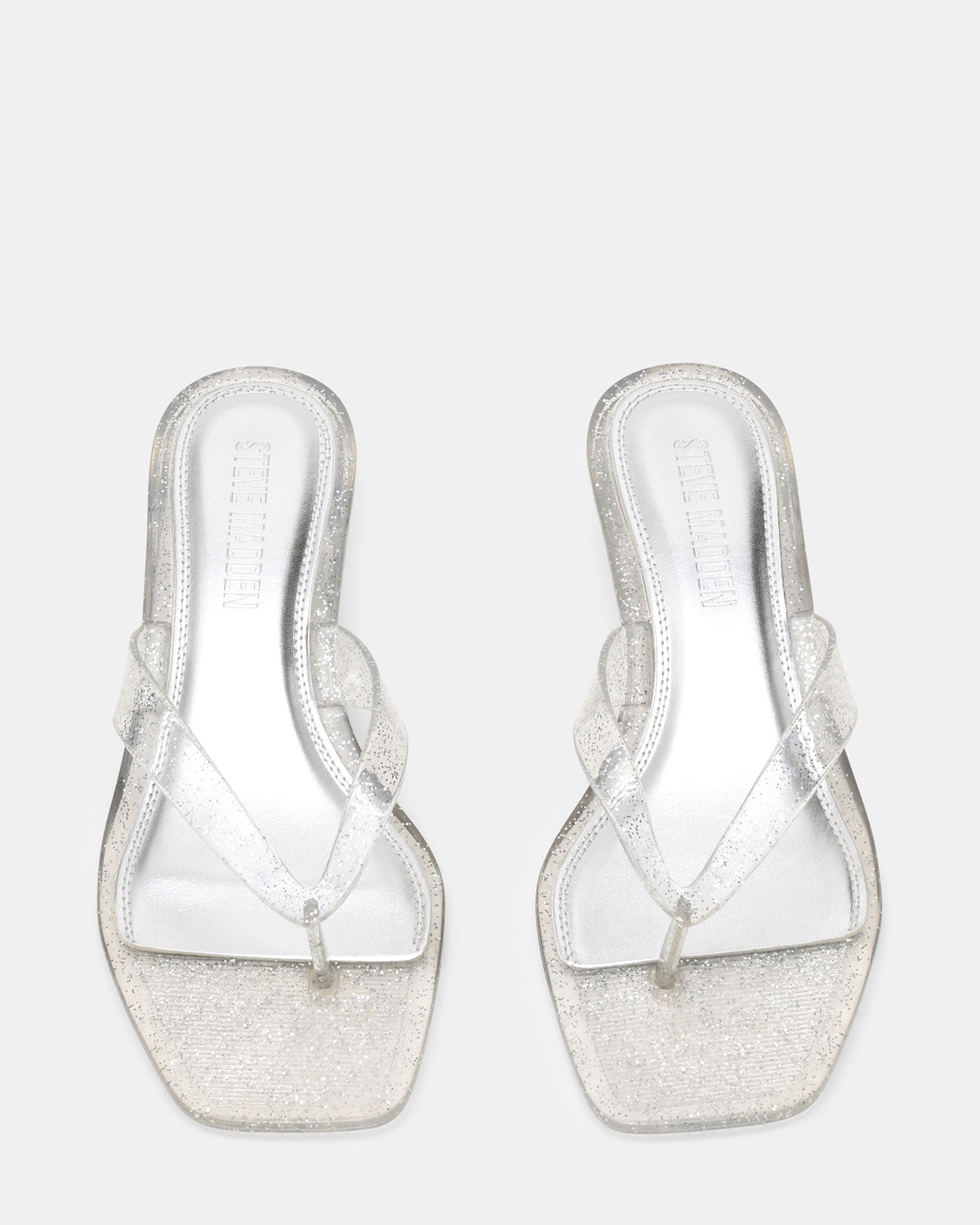TRACIE Jelly Silver Glitter Thong Strap Women's Kitten Heel Steve Madden SILVER GLITTER