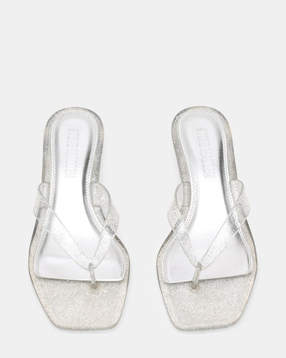 TRACIE Jelly Silver Glitter Thong Strap Women's Kitten Heel Steve Madden SILVER GLITTER