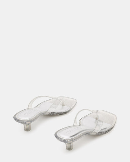 TRACIE Jelly Silver Glitter Thong Strap Women's Kitten Heel Steve Madden SILVER GLITTER