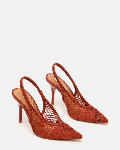 ANDROMEDA Crochet Terracotta Slingback Pointed-Toe Stiletto Pump Women's Heel Steve Madden TERRACOTTA