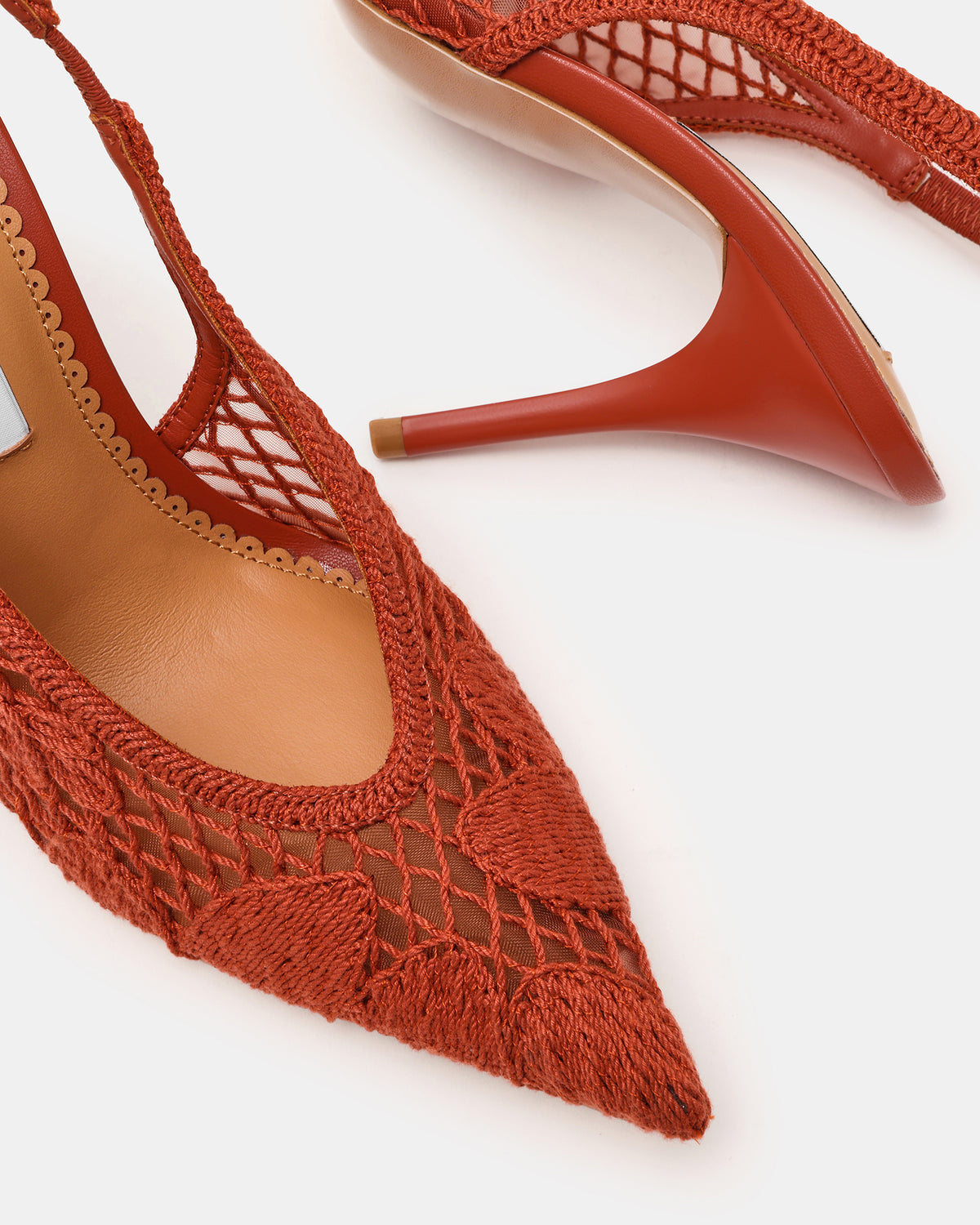 ANDROMEDA Crochet Terracotta Slingback Pointed-Toe Stiletto Pump Women's Heel Steve Madden TERRACOTTA