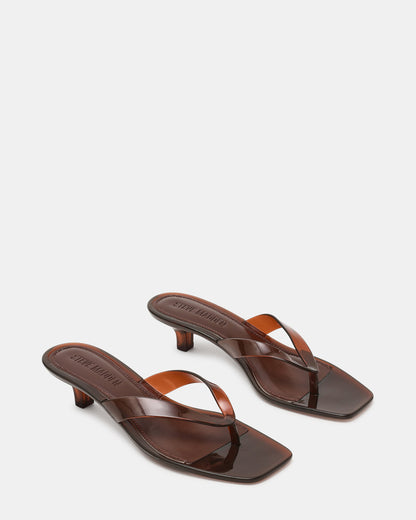 TRACIE Jelly Dark Brown Thong Strap Women's Kitten Heel Steve Madden DARK BROWN