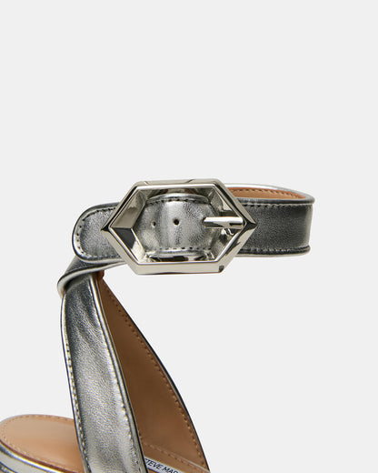 ELIDA Silver Leather Ankle Strap Platform Women's Block Heel Steve Madden SILVER LEATHER