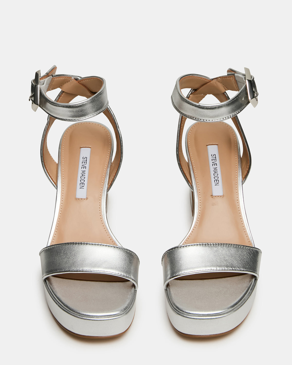 ELIDA Silver Leather Ankle Strap Platform Women's Block Heel Steve Madden SILVER LEATHER