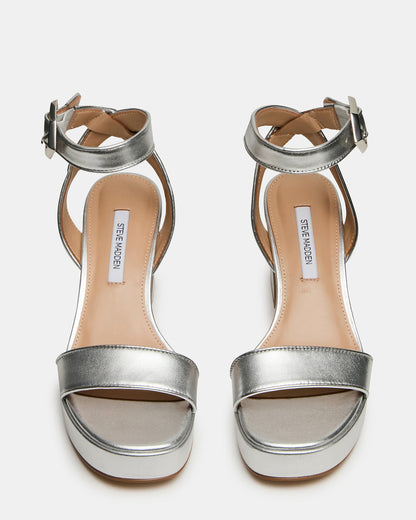 ELIDA Silver Leather Ankle Strap Platform Women's Block Heel Steve Madden SILVER LEATHER
