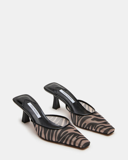 ALYSE Zebra Mesh Square-Toe Mule Women's Kitten Heel Steve Madden ZEBRA