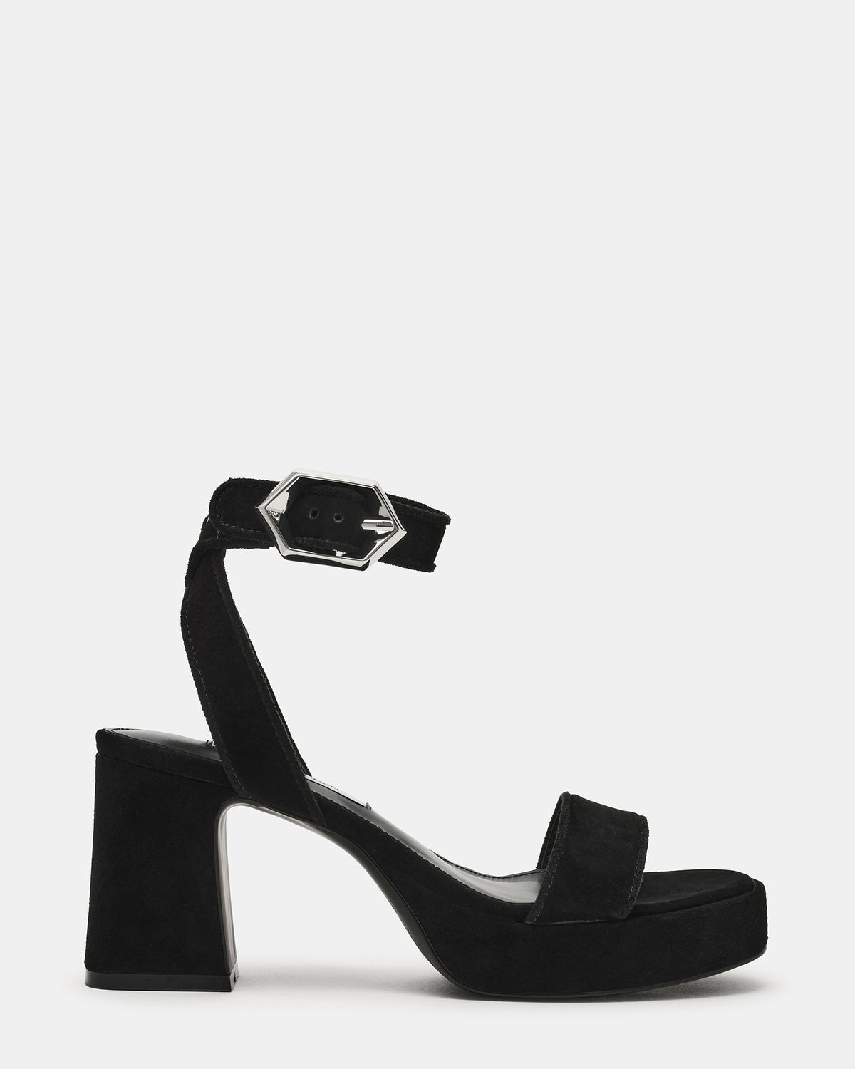ELIDA Black Suede Ankle Strap Platform Women's Block Heel Steve Madden BLACK SUEDE