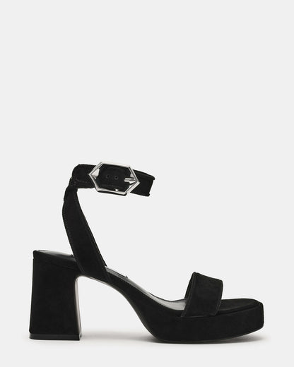 ELIDA Black Suede Ankle Strap Platform Women's Block Heel Steve Madden BLACK SUEDE