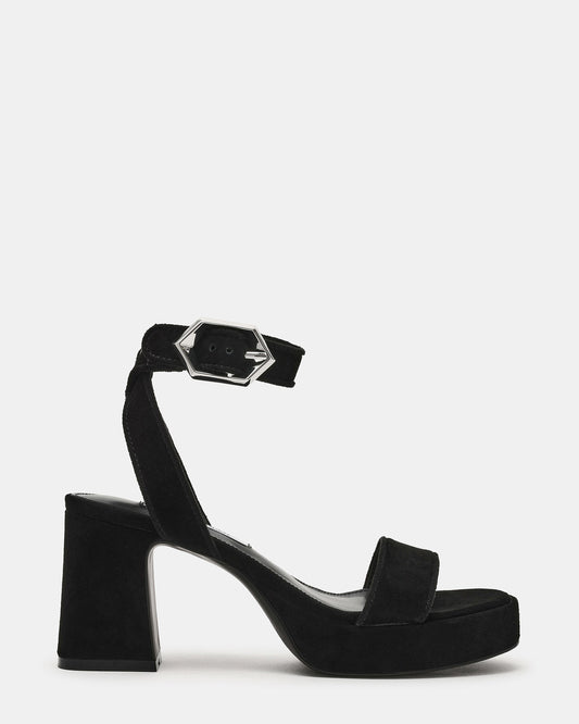 ELIDA Black Suede Ankle Strap Platform Women's Block Heel Steve Madden BLACK SUEDE
