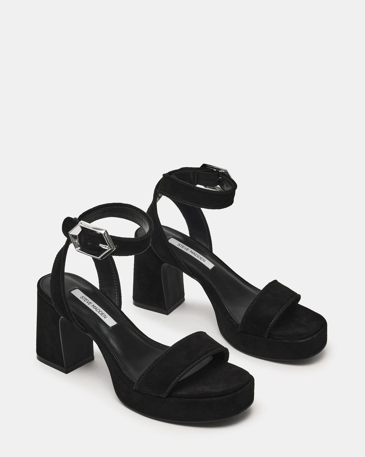 ELIDA Black Suede Ankle Strap Platform Women's Block Heel Steve Madden BLACK SUEDE