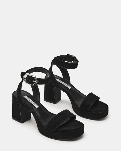 ELIDA Black Suede Ankle Strap Platform Women's Block Heel Steve Madden BLACK SUEDE