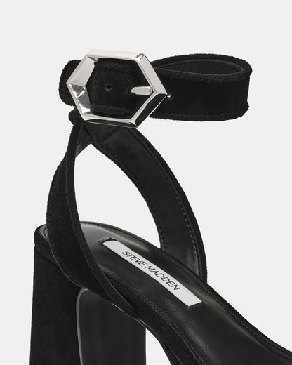 ELIDA Black Suede Ankle Strap Platform Women's Block Heel Steve Madden BLACK SUEDE