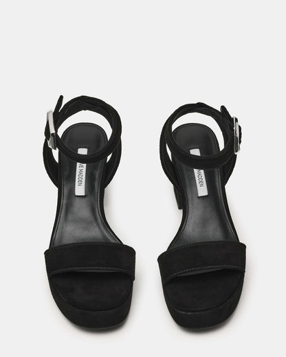 ELIDA Black Suede Ankle Strap Platform Women's Block Heel Steve Madden BLACK SUEDE