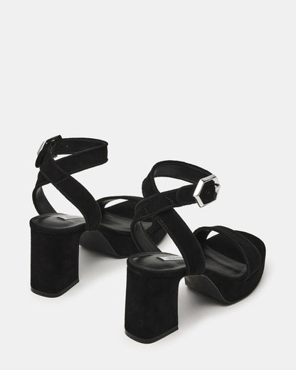 ELIDA Black Suede Ankle Strap Platform Women's Block Heel Steve Madden BLACK SUEDE