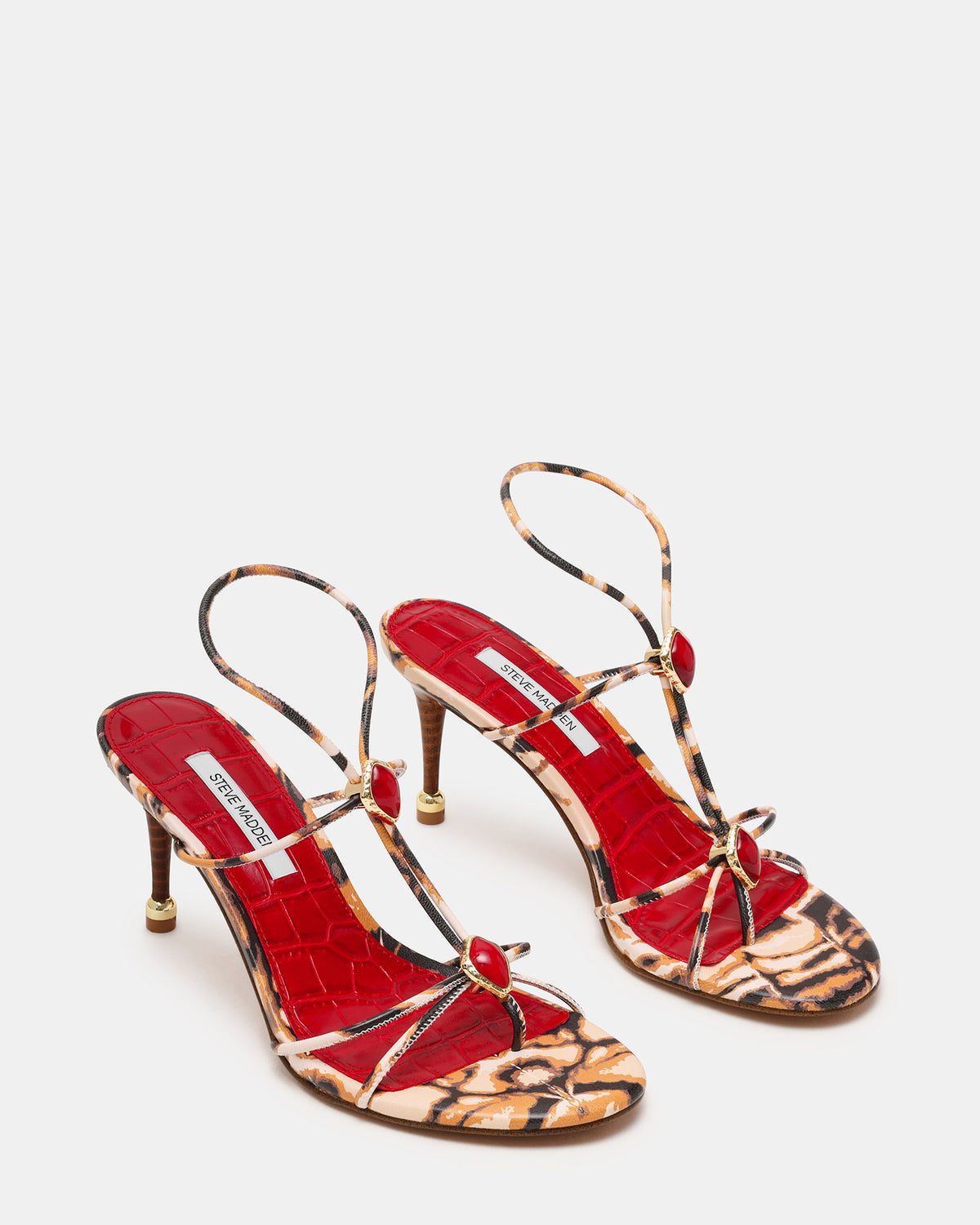 RAMOS-STONE RED/BROWN PRINT Strappy Stiletto Women's Heel Steve Madden RED BROWN PRINT