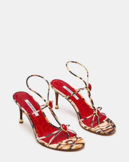 RAMOS-STONE RED/BROWN PRINT Strappy Stiletto Women's Heel Steve Madden RED BROWN PRINT