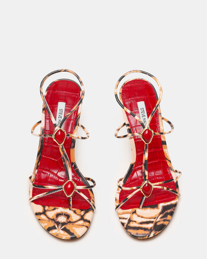 RAMOS-STONE RED/BROWN PRINT Strappy Stiletto Women's Heel Steve Madden RED BROWN PRINT