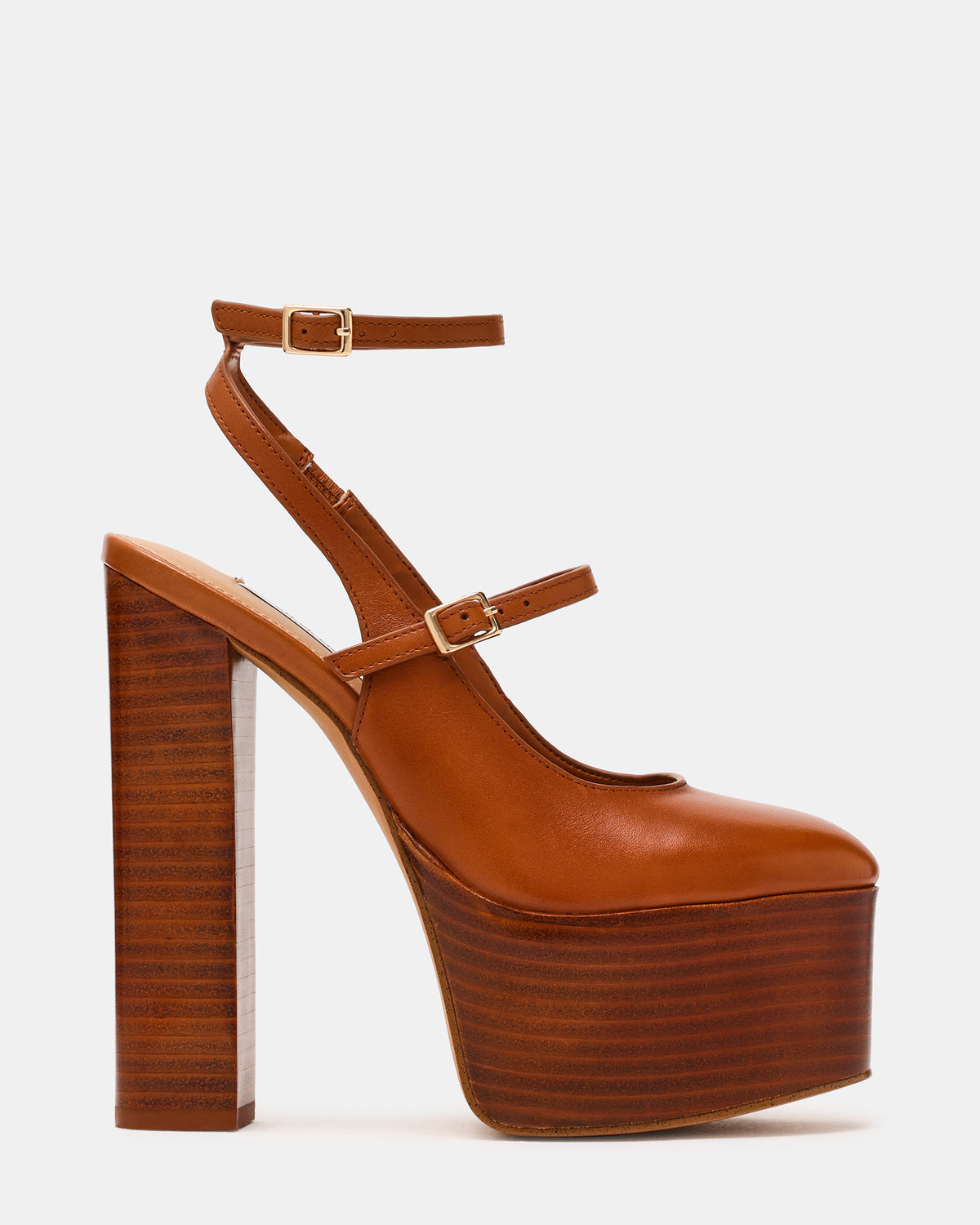 SCOTLYN Stacked Tan Leather Mary-Mary Platform Women's Block Heel Steve Madden TAN LEATHER