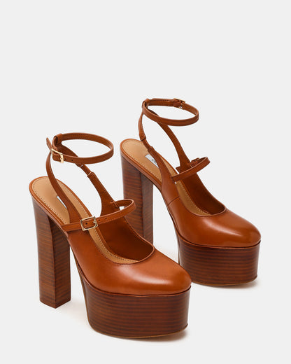SCOTLYN Stacked Tan Leather Mary-Mary Platform Women's Block Heel Steve Madden TAN LEATHER