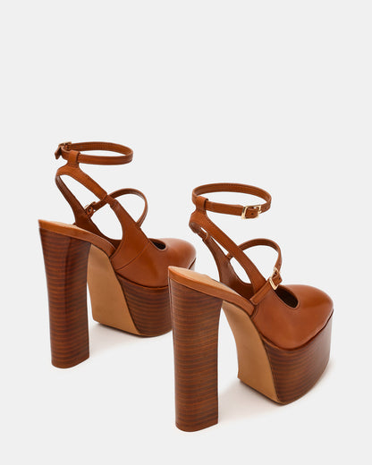 SCOTLYN Stacked Tan Leather Mary-Mary Platform Women's Block Heel Steve Madden TAN LEATHER