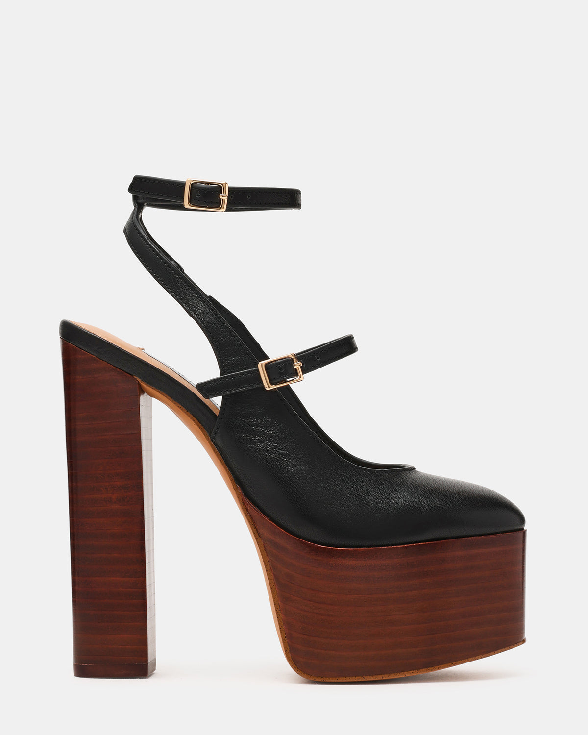 SCOTLYN Stacked Black Leather Mary-Mary Platform Women's Block Heel Steve Madden BLACK LEATHER