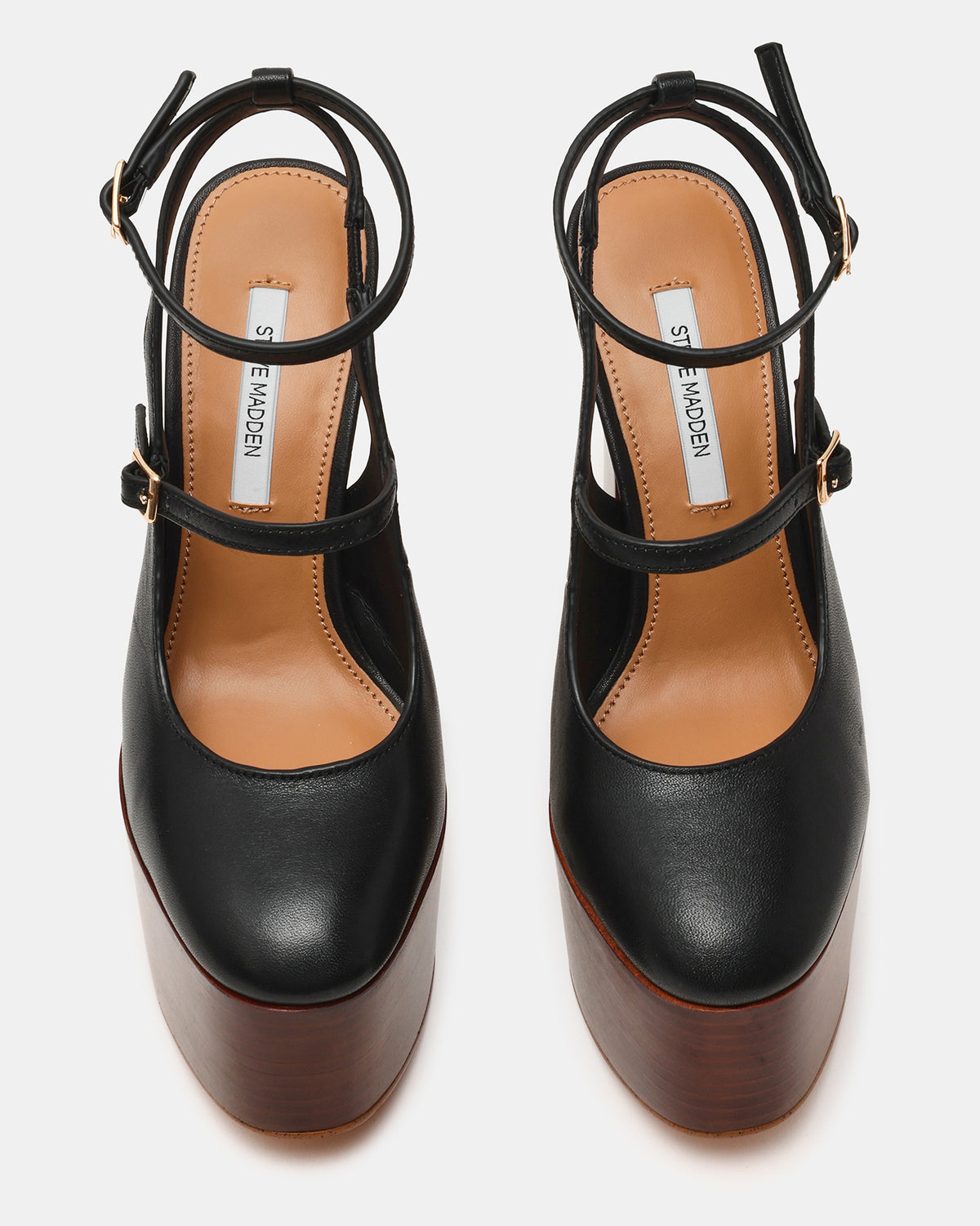 SCOTLYN Stacked Black Leather Mary-Mary Platform Women's Block Heel Steve Madden BLACK LEATHER