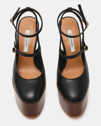 SCOTLYN Stacked Black Leather Mary-Mary Platform Women's Block Heel Steve Madden BLACK LEATHER