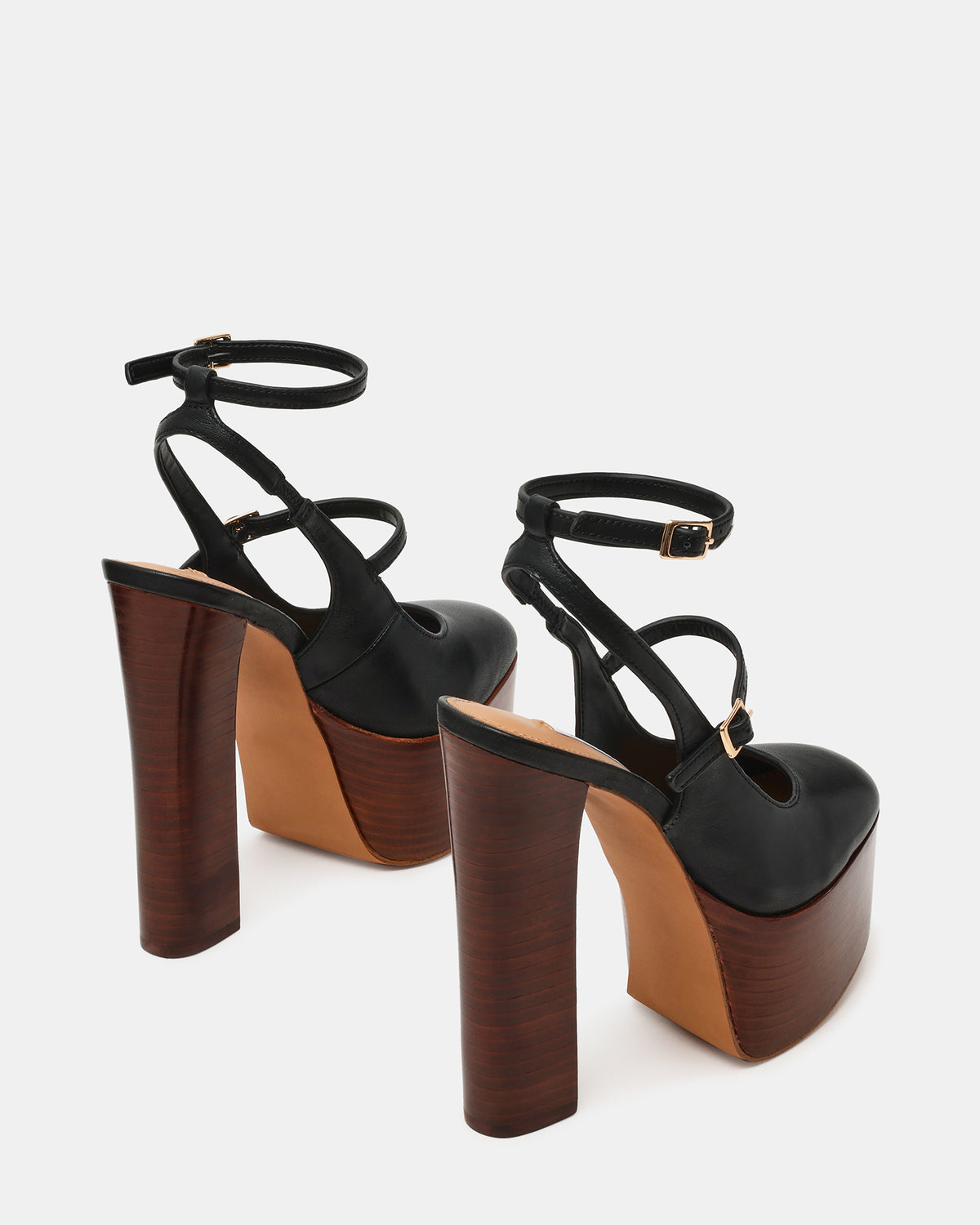 SCOTLYN Stacked Black Leather Mary-Mary Platform Women's Block Heel Steve Madden BLACK LEATHER