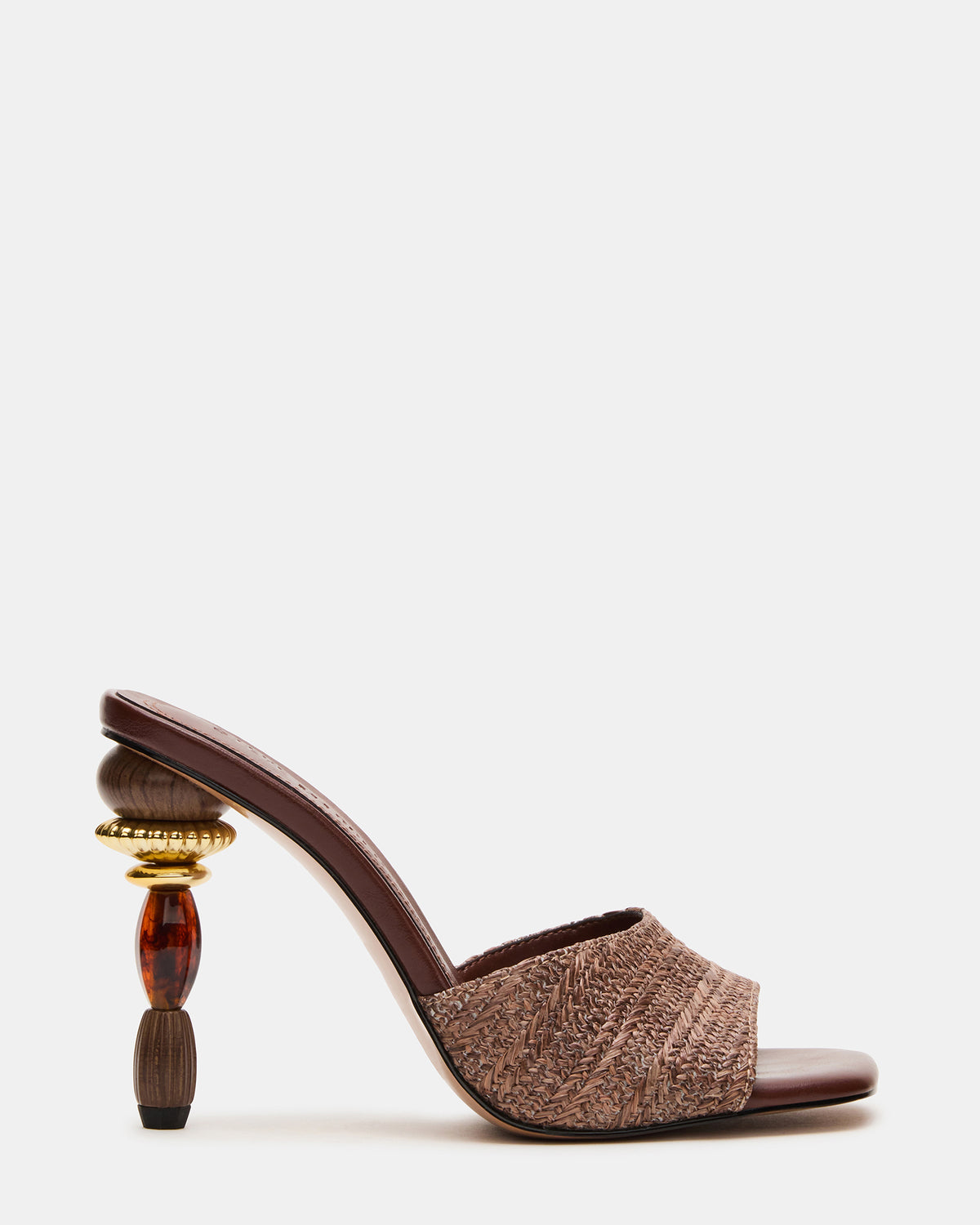 SIA Brown Square-Toe Mule Sculptured Beaded Women's Heel Steve Madden BROWN