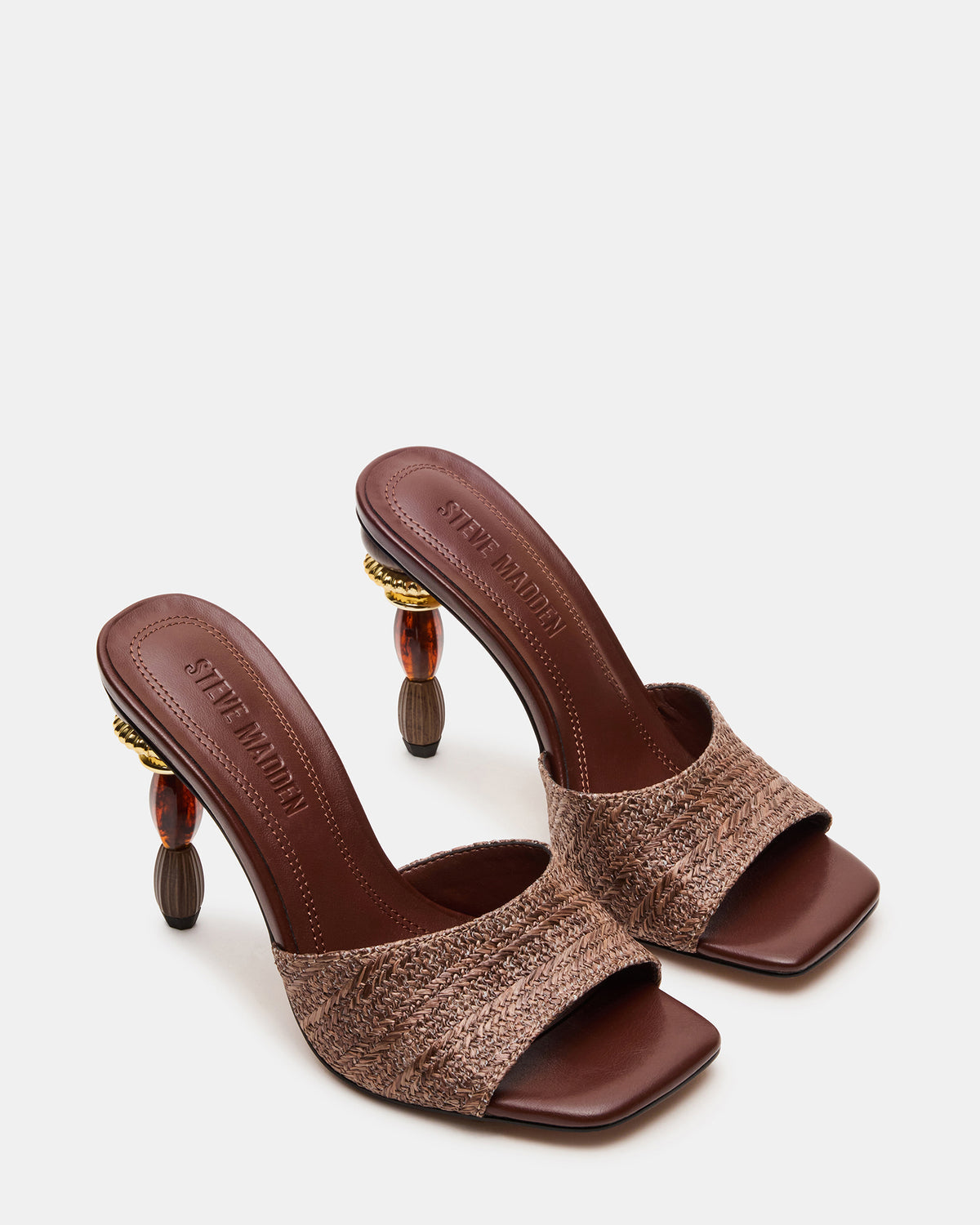 SIA Brown Square-Toe Mule Sculptured Beaded Women's Heel Steve Madden BROWN