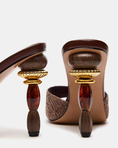 SIA Brown Square-Toe Mule Sculptured Beaded Women's Heel Steve Madden BROWN