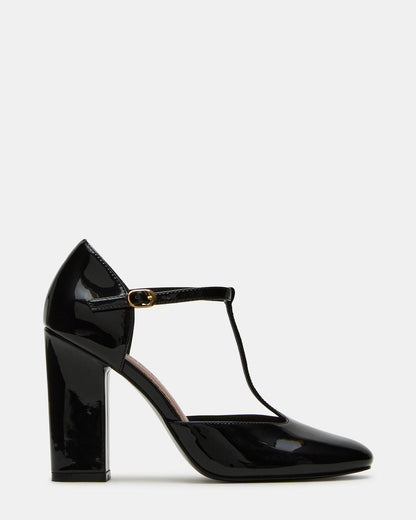 MALCOLM Black Patent T-Strap Block Heel Women's Heel Steve Madden BLACK PATENT