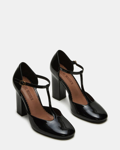 MALCOLM Black Patent T-Strap Block Heel Women's Heel Steve Madden BLACK PATENT