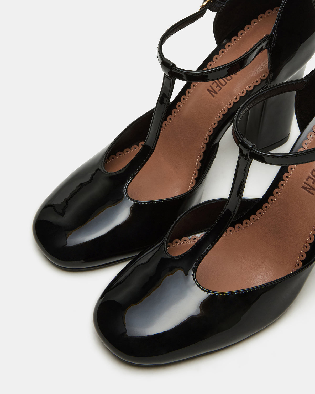 MALCOLM Black Patent T-Strap Block Heel Women's Heel Steve Madden BLACK PATENT