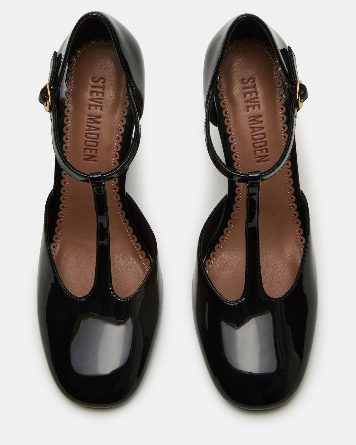 MALCOLM Black Patent T-Strap Block Heel Women's Heel Steve Madden BLACK PATENT