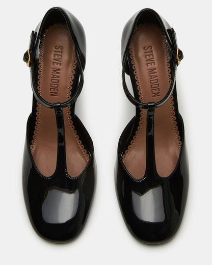 MALCOLM Black Patent T-Strap Block Heel Women's Heel Steve Madden BLACK PATENT