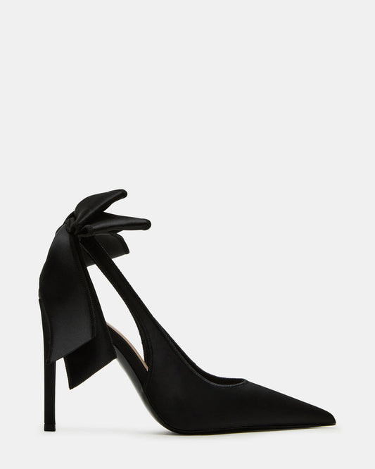 TEACUP Black Satin Women's Pointed-Toe Slingback Heel