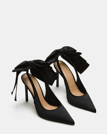 TEACUP Black Satin Women's Pointed-Toe Slingback Heel Steve Madden BLACK SATIN