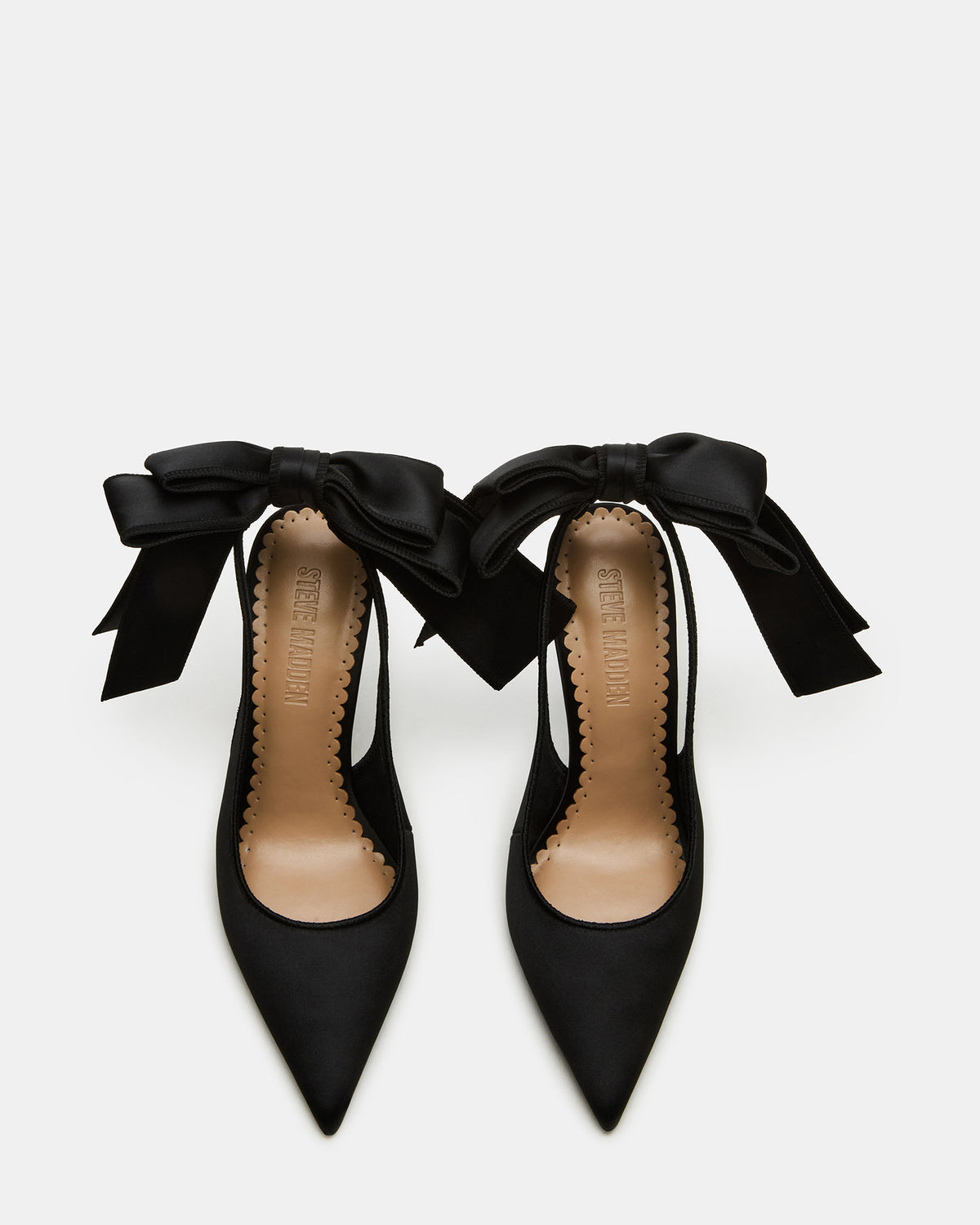 TEACUP Black Satin Women's Pointed-Toe Slingback Heel Steve Madden BLACK SATIN