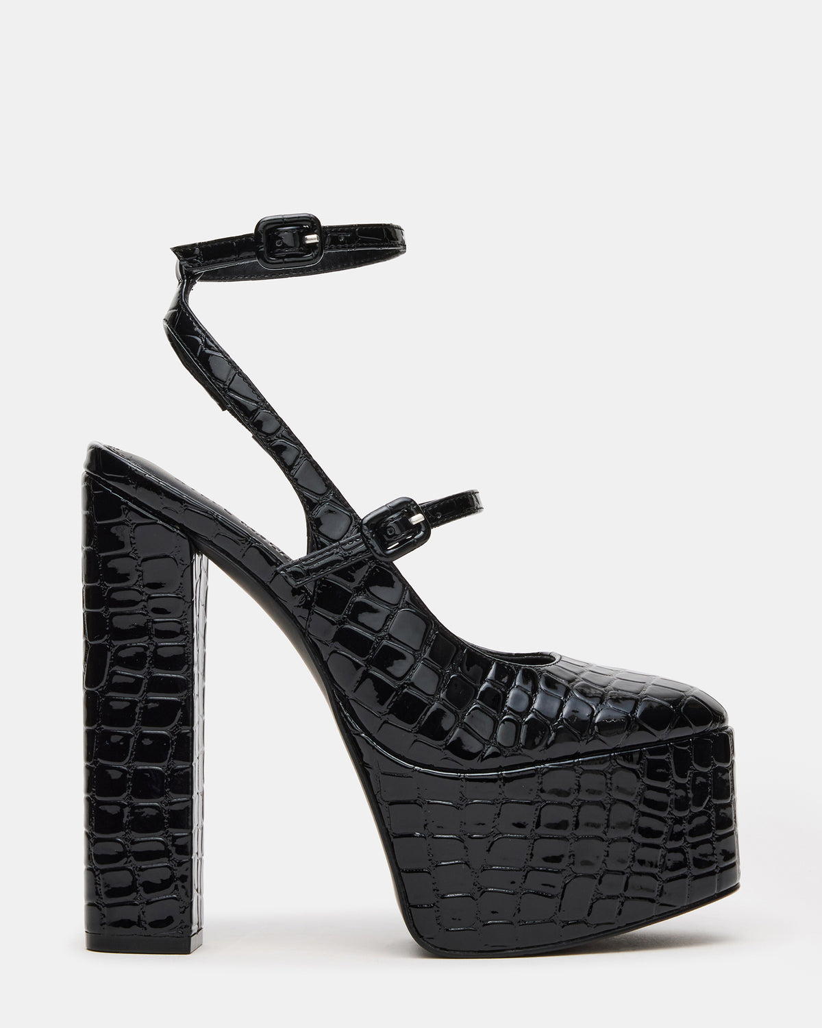 SCOTLYN Black Crocodile Women's Platform Block Heel Steve Madden BLACK CROCODILE